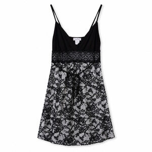 Linea Donatella Black Lace Print Chemise Nightgown Dress Size Large Lingerie